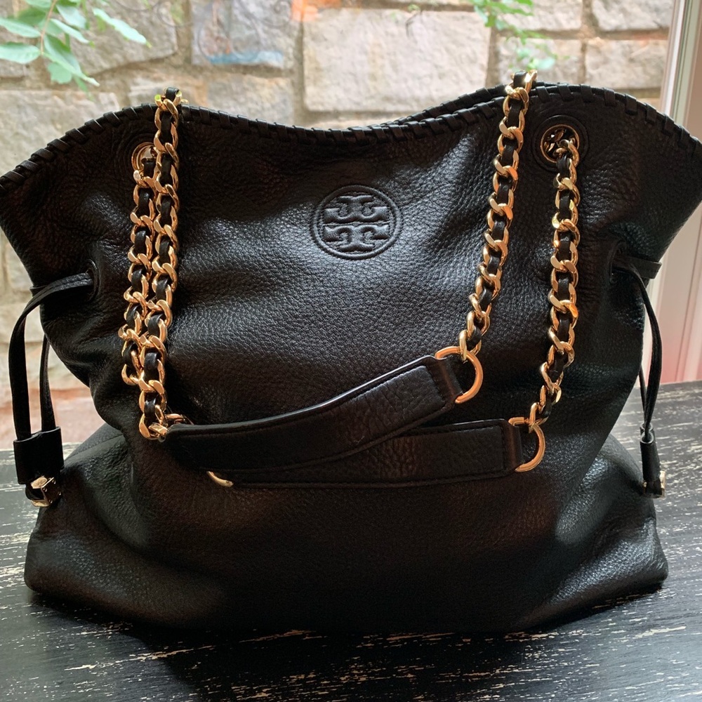 Tory Burch ‘Marion’ Slouchy Black Leather Tote